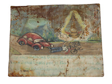 1940's Mexican Ex-Voto Painting on Tin Man on Bike hit by a Car Retablo Folk Art picture