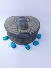 RARE ANCIENT EGYPTIAN ANTIQUE Stone Jewelry Box Scarab with 5 Small Blue Scarab picture