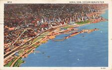 Postcard IL 1933 Chicago World's Fair Aerial View Lake Michigan Boats Shoreline picture