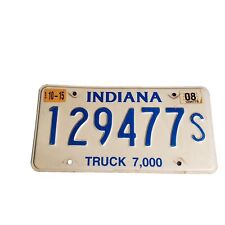 2008 Indiana License Plate Embossed Truck 7000 # 129477s Blue On White Decor Bar picture