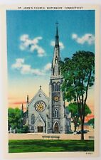 Vintage Waterbury Connecticut CT St. John's Church Linen Postcard 1047 picture