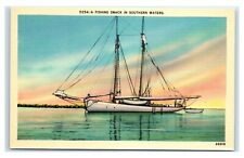 Postcard A Fishing Smack in Southern Waters linen X1 picture