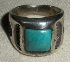 VINTAGE NAVAJO TURQUOISE STERLING SILVER RING GREAT STAMPWORK SIZE 5 vafo picture