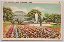Postcard Conservatory and Fountain Lincoln Park Chicago, Illinois Vintage picture