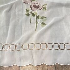 Vintage Sheer Floral Curtains Scalloped Edge With Open Work 83”L x 56”W 2 Panels picture