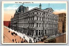 Vintage Postcard PA Philadelphia Post Office Crowds Trolley -6272 picture