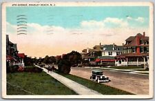 Bradley Beach New Jersey 1935 Postcard 4th Avenue Houses Car Sidewalk picture