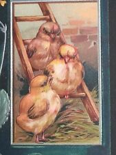 Best Easter Wishes Chicks Silver Embossed  Antique Finkenrath Postcard c1910s  picture