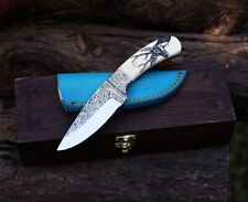 Hand Engraved Knife Premium D2 Steel Hunting Knife, Unique Gift picture