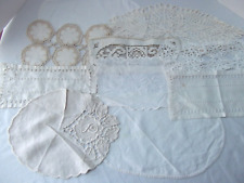vtg lot 10 crochet doily cut drawn work embroid eyelet lace linen oval rectangle picture