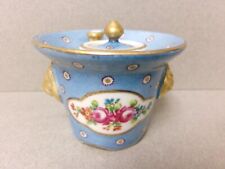 SEVRES Style Porcelain Hand Painted Inkwell - Blue W/Flowers - 2 1/2