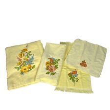 Vintage Martex Yellow Floral Hummingbird Bird Bath, Hand and Cloth Towels Set picture
