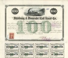 Fitchburg and Worcester Railroad - $100 Bond - Railroad Bonds picture