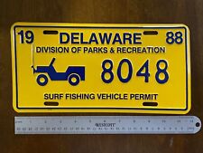 Vintage Mint Unused 1988 Delaware Surf Fishing Vehicle Permit License Plate Jeep picture