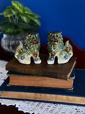 Vintage Majolica Ceramic Chinese Shishi Foo Dog Lioness Guardian Figurines picture