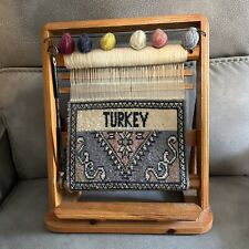 Mini Wool Persian Rug Wooden Loom Display Blue Turkey Desktop Tabletop Istanbul picture