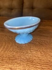 Vintage Avon Blue Milk Glass Vanity Soap Dish Gold Trim Soap Dish picture