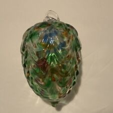 Handblown Art Glass Multicolored Green Ornament 4” Length Scalloped Pattern picture
