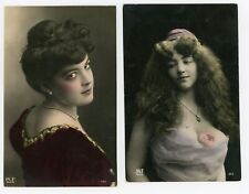Two  French RPPC Postcards Hand Colored Postcard Belle Epoque 1906 MF Paris picture