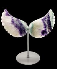 Flourite Angel Wings With Stand, Hand Carved Wings Large Statement Piece  picture