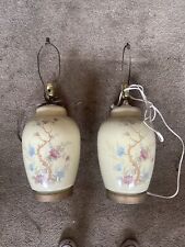Pair Vintage Pale Yellow Floral Ginger Jar Table Lamps Chinoiserie Asian Inspo picture