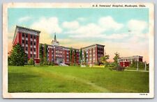 Muskogee Oklahoma~US Veterans Hospital & Grounds~Canon~Vintage Linen Postcard picture