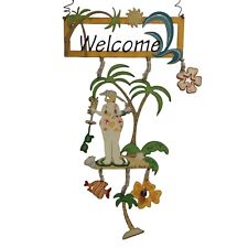 VINTAGE METAL WELCOME SIGN BEACH BUMS WINDCHIME RARE PALM TREE COCKTAIL RETRO picture
