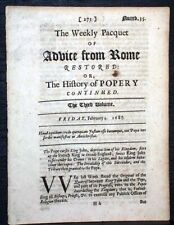 345 Years Old Very Early RARE 1681 ANTI CATHOLIC Protestant Original NewspapeR picture