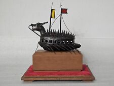 Metal Asian Warship, Heavy & Spiky, Dragon Head, Mounted on Wood, Vintage picture