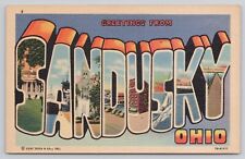 Greetings From Sandusky Ohio OH Large Letter Vintage 1947 Unposted Postcard picture