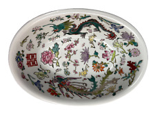 RARE Vtg Chinese Hand Painted Dragon Phoenix Famille Rose Porcelain Serving Bowl picture