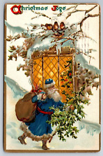 Vintage Postcard Christmas Santa Claus Blue Robe Joy Tree Bag Toys Raphael Tuck picture