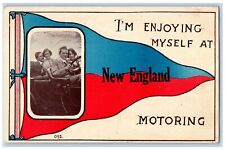New England North Dakota ND Postcard I'm Enjoying Myself Motoring 1920 Pennant picture