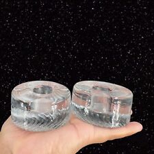 Round Thick Art Glass Candle Stick Holder Votive Set 2 Clear Glass Heavy 2.75”W picture