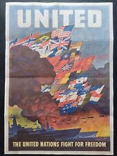 1943 WW2 USA AMERICA UNITED NATION FIGHT FREEDOM FLAG SHIP PROPAGANDA POSTER 876 picture