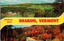 Greetings Sharon VT Dual Banner View Fall Foliage Farm Vermont postcard NP3 picture