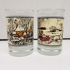 2 Arbys Currier And Ives 1981 Rock Glasses Frozen Up The Road In Winter picture