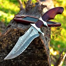 CUSTOM HANDMADE DAMASCUS STEEL HUNTING+CAMPING KNIFE-WITH WOOD-HANDLE~SHEATH picture