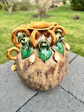 Vintage Majolica Planter/Vase with 8 Frogs and Lily Pads 11