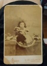 Antique CABINET CARD PHOTO of Adorable YOUNG GIRL Holding Her Doll, c. 1880s picture