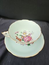 Vtg PARAGON Mint Green Teacup & Saucer Cabbage Rose Daisies Double Warrant  picture