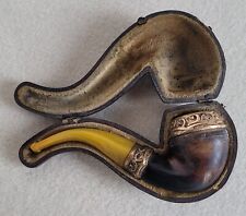 Antique 1800s ? Meerschaum PipeOriginal Leather Case Gold Bakelite Rare HTF  picture