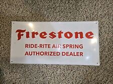 Vintage 90s Mint Firestone Tires Ride-Rite Embossed Metal Sign,24x12,Red,White picture