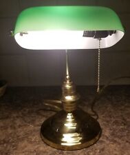 Brass Bankers Desk Lamp with Green Glass Shade VG MCM picture
