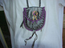 Native American Style Leather Beaded Medicine Bag,Indian Chief, Tribal Pouch, 5