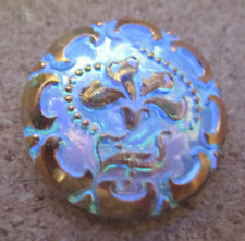 1-Czech Glass 1920's-1930's Gold Iris&Border-UV Reactive Iridescent Button #151 picture