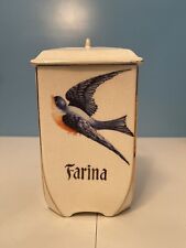Vintage HULL POTTERY Bluebird Stoneware FARINA Canister w/Lid Antique c. 1920's picture