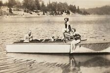 Vintage 1940s Fun Photo Dog Steering Boat Pretty Women Bathing Suit Posing picture