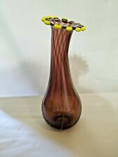 Eastern Art Glass Vase Hand Blown Tango Purple with Yellow Strips & Nibs picture