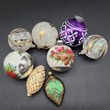 Mixed Lot of 8 Glass Ball Christmas Ornament Pine Cone Leaf Baubles Vintage picture